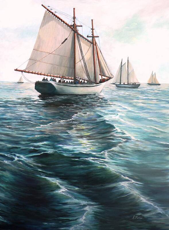 Ocean Poster featuring the painting The Schooners by Eileen Patten Oliver