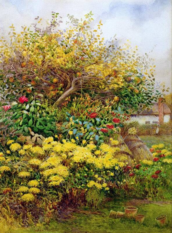 Apple Tree Pots Chrysanthemum Poster featuring the painting The Tangle Of Autumn, Temple Grafton by George H. Hughes