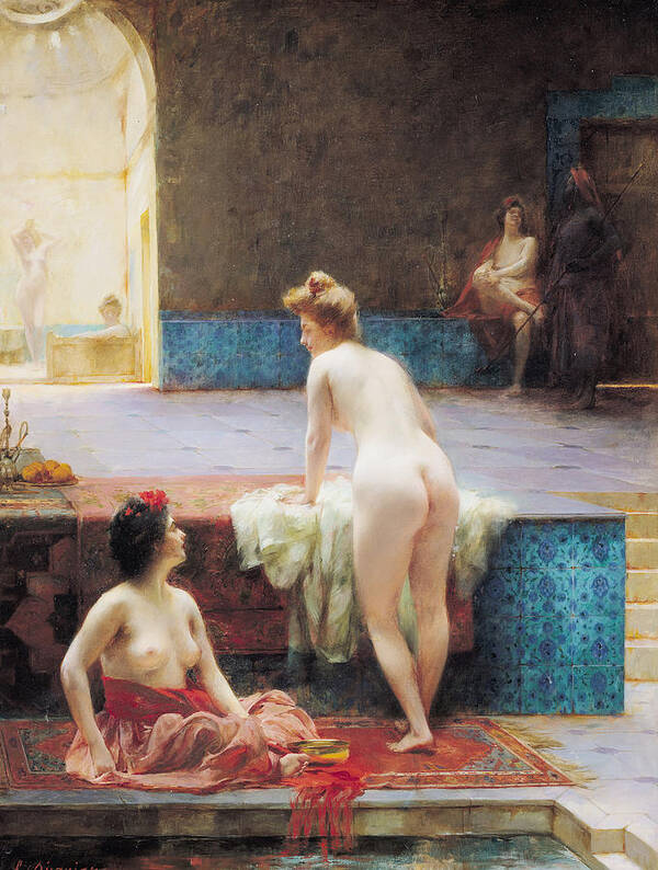 Nude Poster featuring the photograph The Turkish Bath, 1896 Oil On Canvas by Serkis Diranian