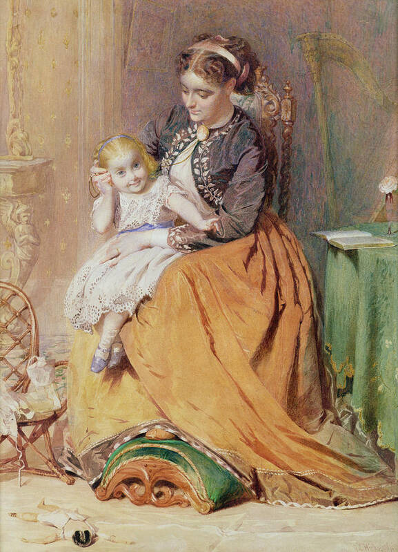 Interior Poster featuring the drawing Tick, Tick, Tick - A Girl Sitting by George Elgar Hicks