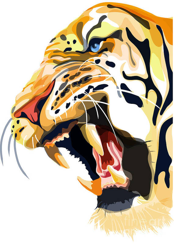 Tiger Illustration Poster featuring the painting Tiger Roar by Sassan Filsoof