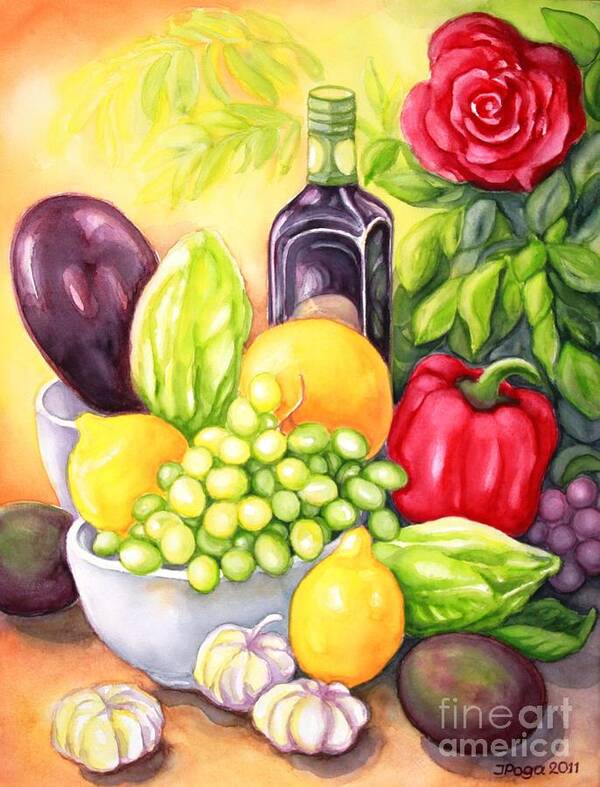 Still Life Painting Poster featuring the painting Time for Fruits and Vegetables by Inese Poga