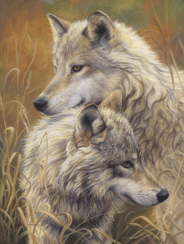Wolf Poster featuring the painting Together by Lucie Bilodeau