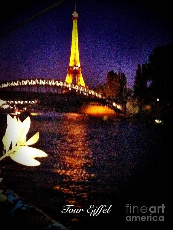 Tour Eiffel Poster featuring the mixed media Tour Eiffel at night by Lauren Serene