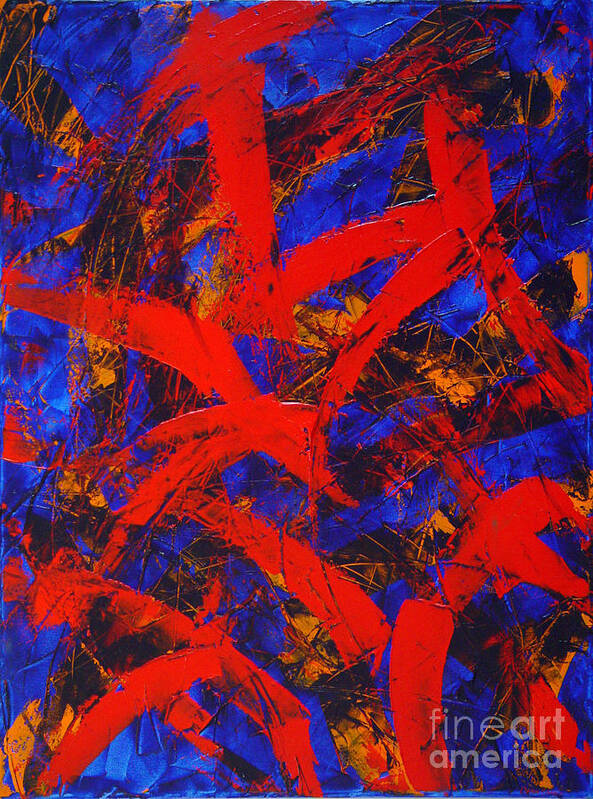 Blue Poster featuring the painting Transitions with Blue and Red by Dean Triolo