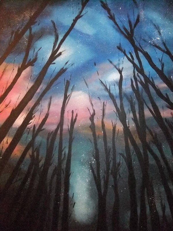 Treetops Poster featuring the painting Treetops Against Night Sky by Lynne McQueen