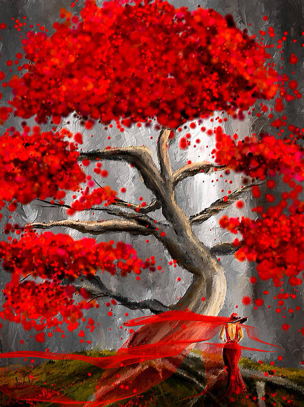 Red And Gray Poster featuring the painting True Love Waits - Red And Gray Art by Lourry Legarde