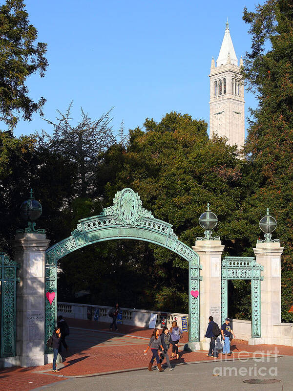 Berkeley Poster featuring the photograph UC Berkeley . Sproul Plaza . Sather Gate and Sather Tower Campanile . 7D10027 by Wingsdomain Art and Photography