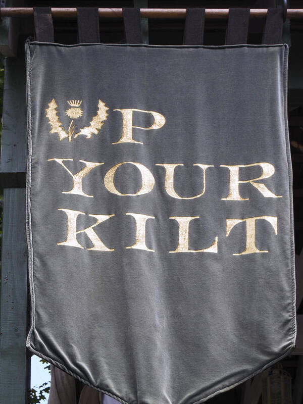 Humorous Banner Poster featuring the photograph Up Your Kilt by Sally Weigand