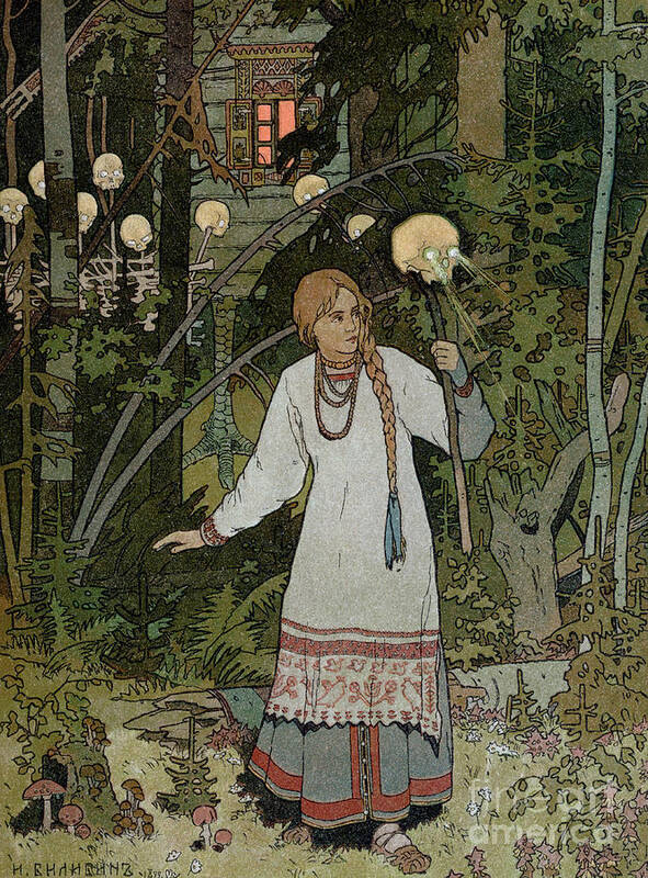 Horror Poster featuring the painting Vassilissa in the Forest by Ivan Bilibin