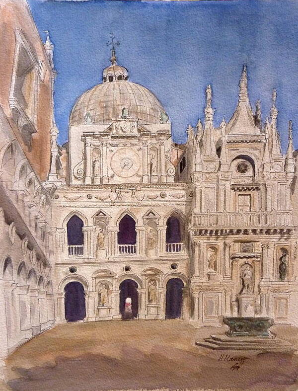 Architecture Poster featuring the painting Venice I by Henrieta Maneva
