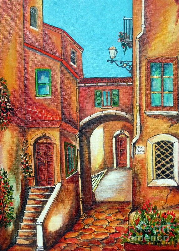 Tuscany Poster featuring the painting Via Roma in Tuscany Village by Roberto Gagliardi