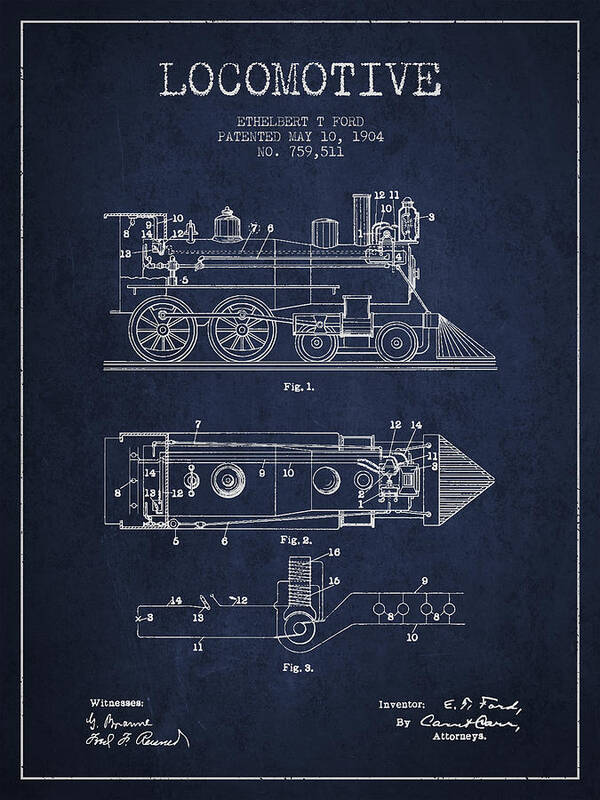 Locomotive Poster featuring the digital art Vintage Locomotive patent from 1904 by Aged Pixel