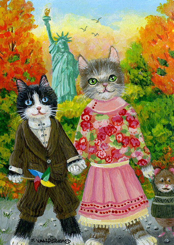 Cats Poster featuring the painting Visiting Liberty by Jacquelin L Westerman