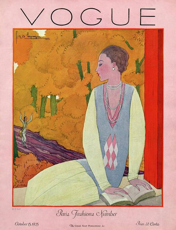 Illustration Poster featuring the photograph Vogue Cover Featuring A Woman Reading A Book by Georges Lepape