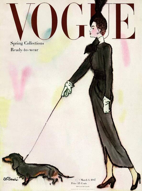 Fashion Poster featuring the photograph Vogue Cover Featuring A Woman Walking A Dog by Rene R. Bouche