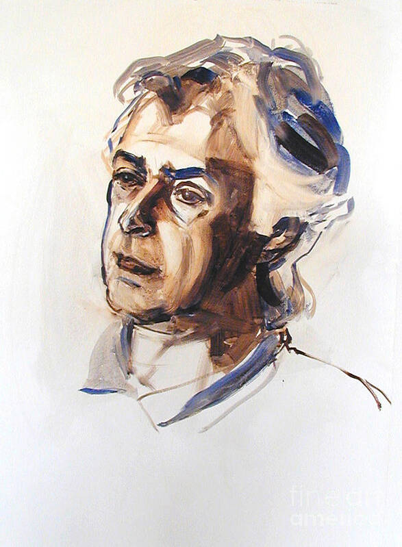 Greta Corens Portraits Poster featuring the painting Watercolor Portrait sketch of a man in monochrome by Greta Corens