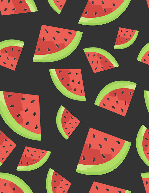 Vector Poster featuring the digital art Watermelon Seamless Background Pattern by Bloodlinewolf