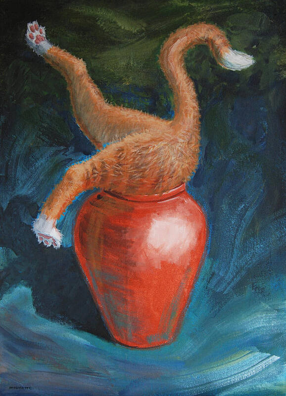 Cat Poster featuring the painting Where's Fluffy? by Tommy Midyette