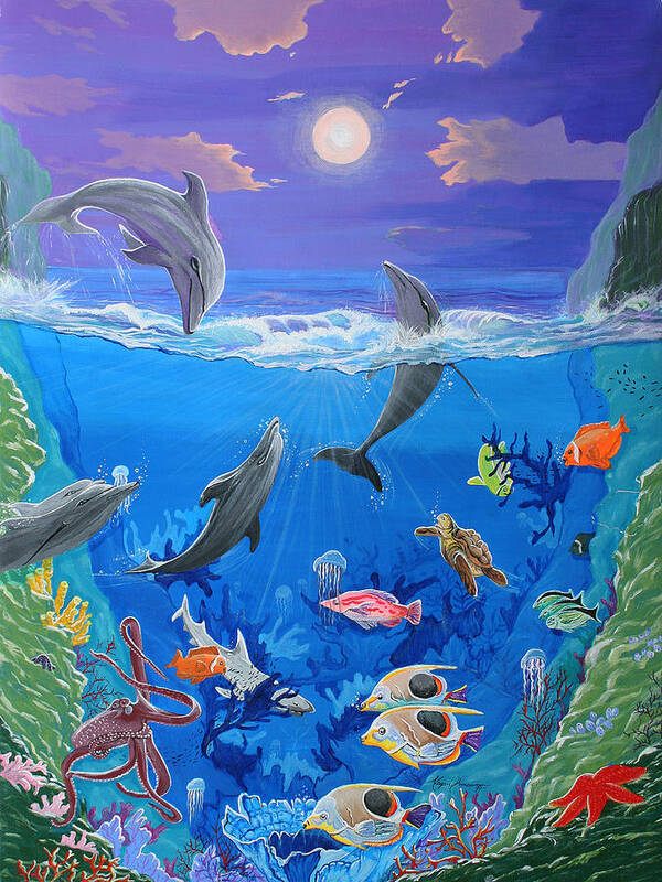 Whimsical Original Painting UNDERSEA WORLD Tropical Sea Life Art