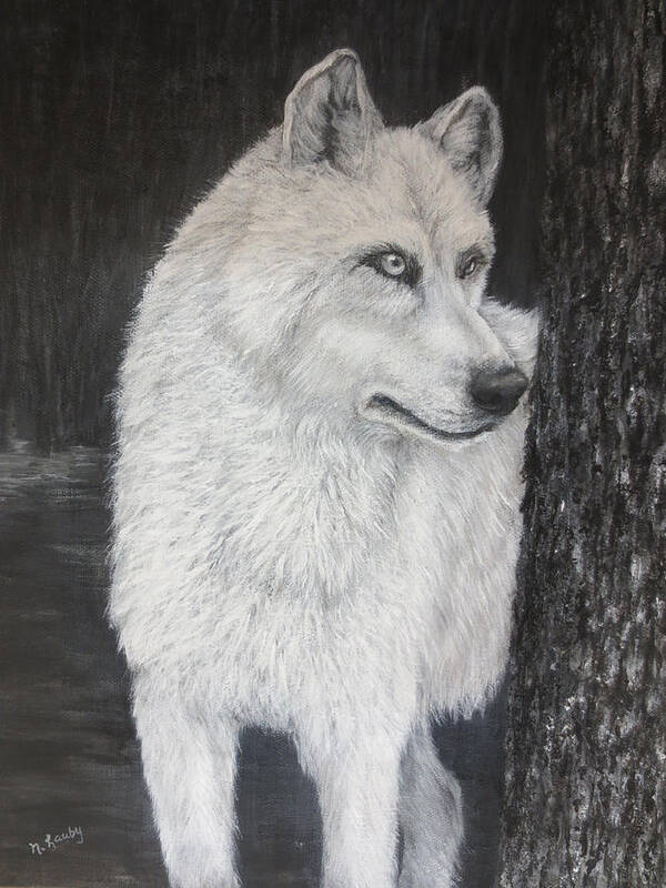 White Wolf Poster featuring the painting White Wolf on Guard by Nancy Lauby