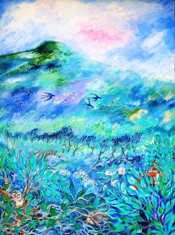 Landscape Poster featuring the painting Wildlife Clouds and Shadows on Eagle Hill by Trudi Doyle