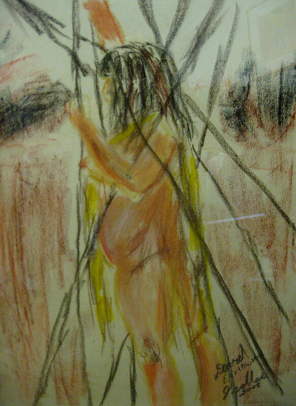Nude Poster featuring the pastel Woman in Sticks by David Trotter