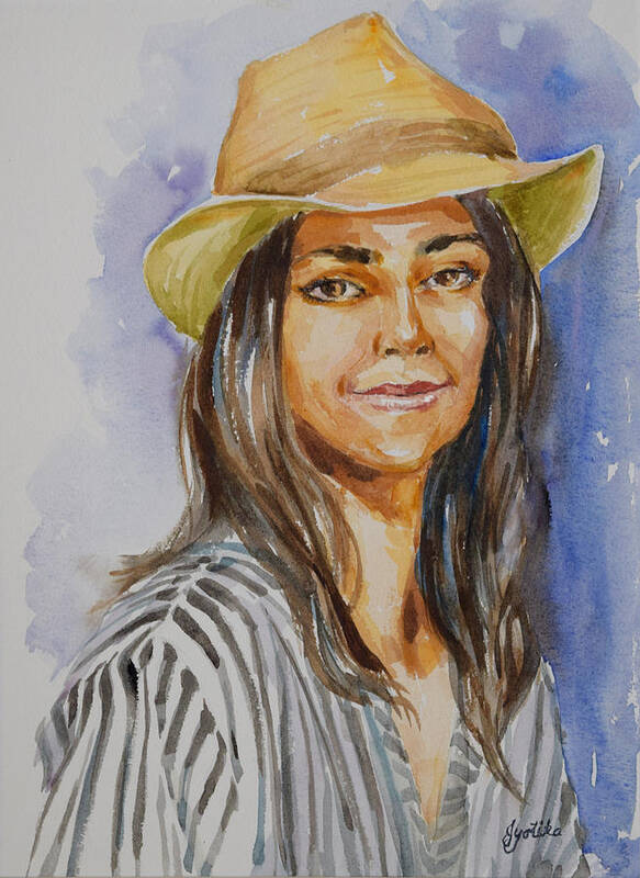  Poster featuring the painting Woman with straw hat by Jyotika Shroff