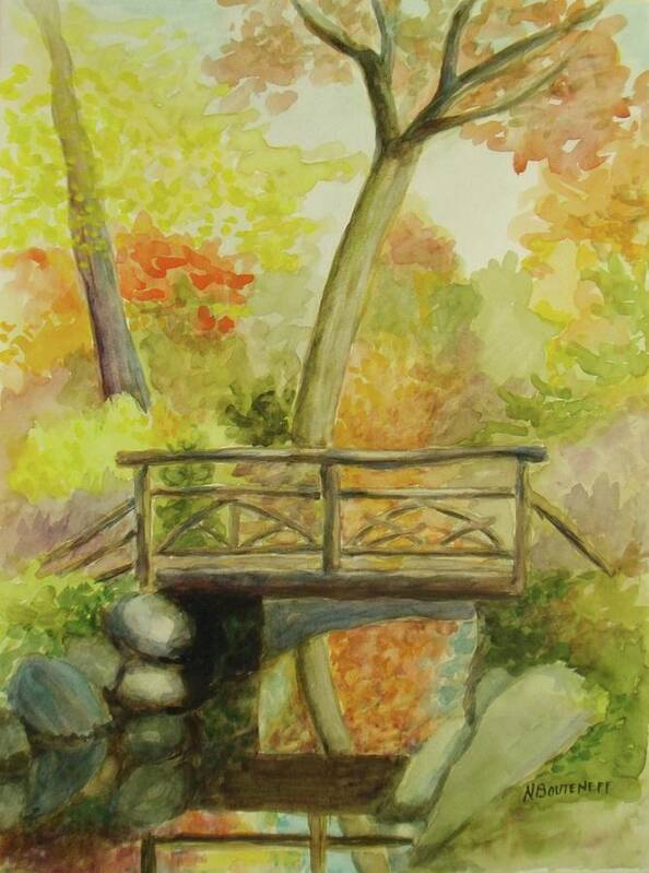 Water Color Poster featuring the painting Wooden Bridge Central Park by Nicolas Bouteneff