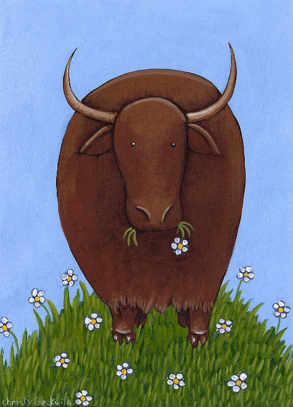 Yak Poster featuring the painting Whimsical Yak Painting by Christy Beckwith