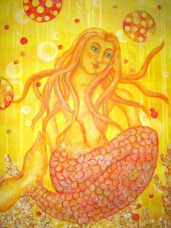 Mermaid Poster featuring the painting Yellow Mermaid by Suzan Sommers