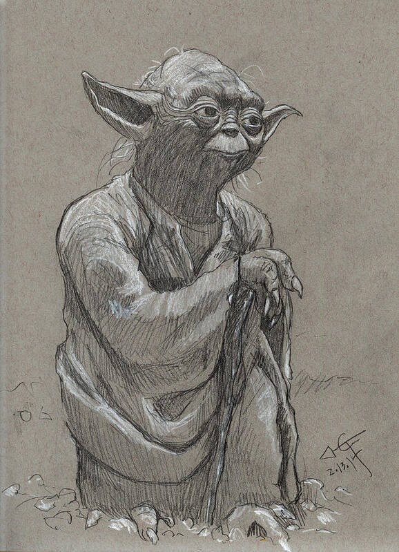 Drawing Poster featuring the painting Yoda by Tom Carlton