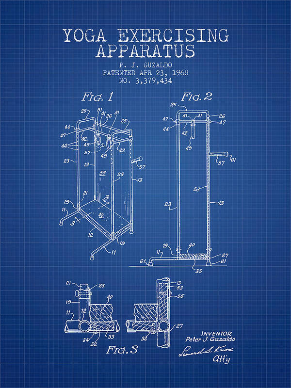 Yoga Poster featuring the digital art Yoga Exercising Apparatus patent from 1968 - Blueprint by Aged Pixel