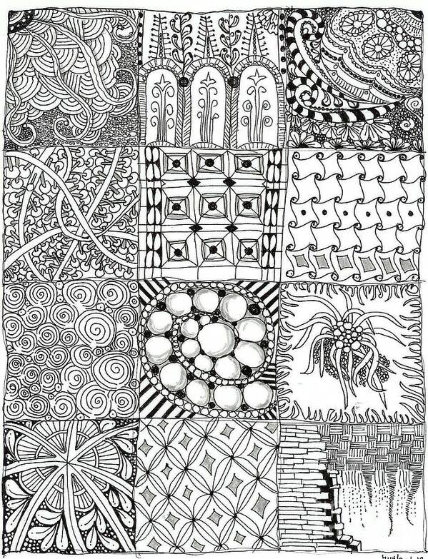 Zentangles Poster featuring the mixed media Zentangle Patchwork by Ruth Dailey