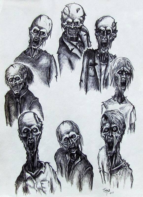 Michael Poster featuring the drawing Zombies by Michael TMAD Finney