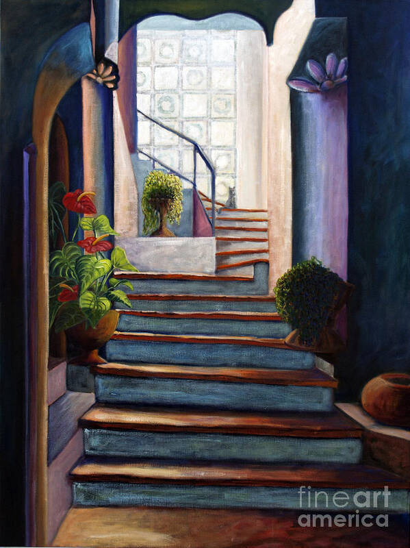Stairway Up Poster featuring the painting 01243 Enlightened Cat by AnneKarin Glass