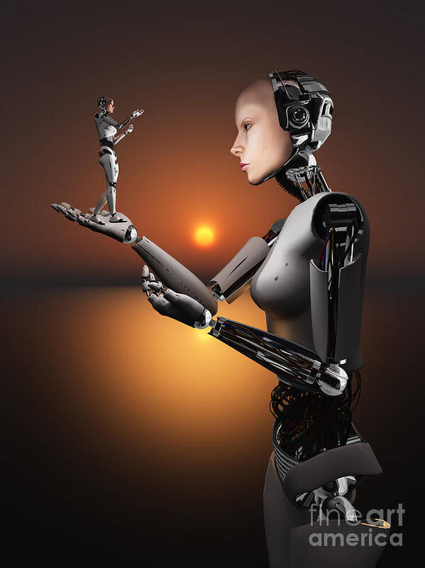 Hands Poster featuring the digital art An Android Takes A Closer Look #1 by Mark Stevenson