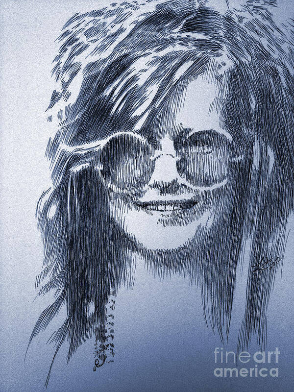 Janis Poster featuring the drawing Janis Joplin #1 by Robbi Musser