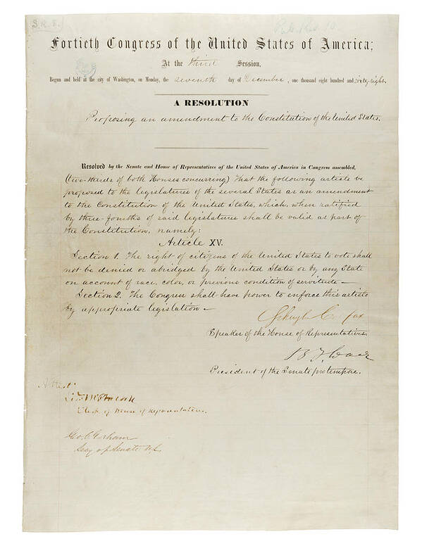 1870s Poster featuring the photograph 15th Amendment To The U.s. Constitution by Everett