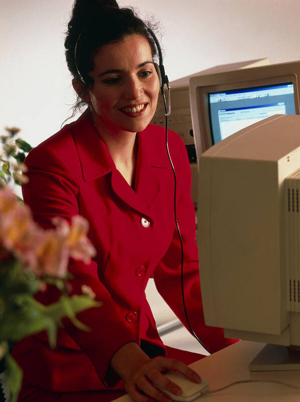 Computer Poster featuring the photograph Secretary Working At An Office Computer #2 by Tek Image