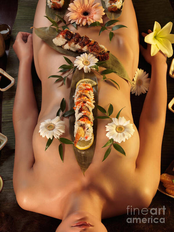 Nyotaimori Poster featuring the photograph Nyotaimori Body Sushi #3 by Maxim Images Exquisite Prints