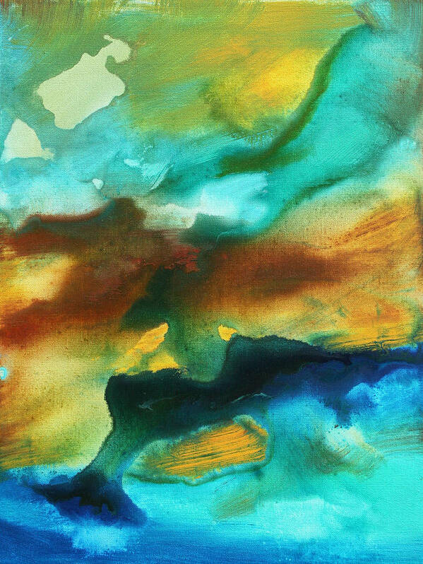 Painting Poster featuring the painting Abstract Art Colorful Turquoise Rust RIVER OF RUST II by MADART by Megan Aroon