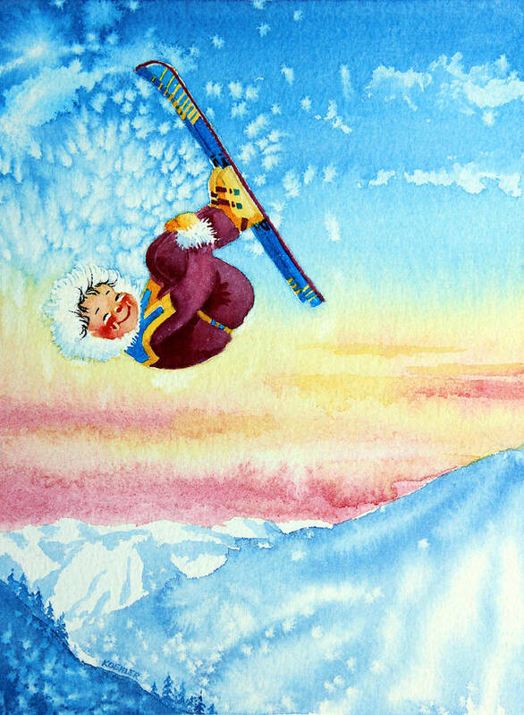 Kids Art For Ski Chalet Poster featuring the painting Aerial Skier 13 by Hanne Lore Koehler