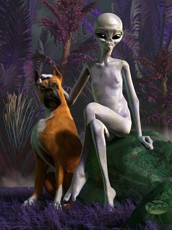  Poster featuring the digital art Alien and Dog by Daniel Eskridge