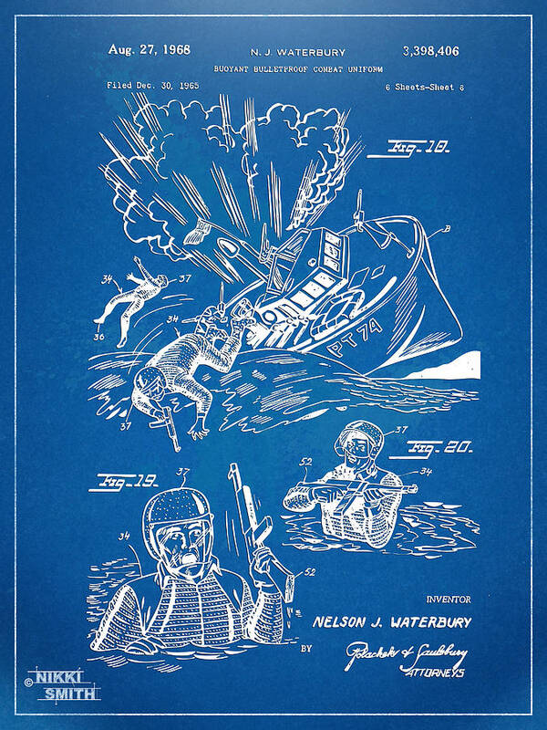 Bulletproof Poster featuring the digital art Bulletproof Patent Artwork 1968 Figures 18 to 20 by Nikki Marie Smith