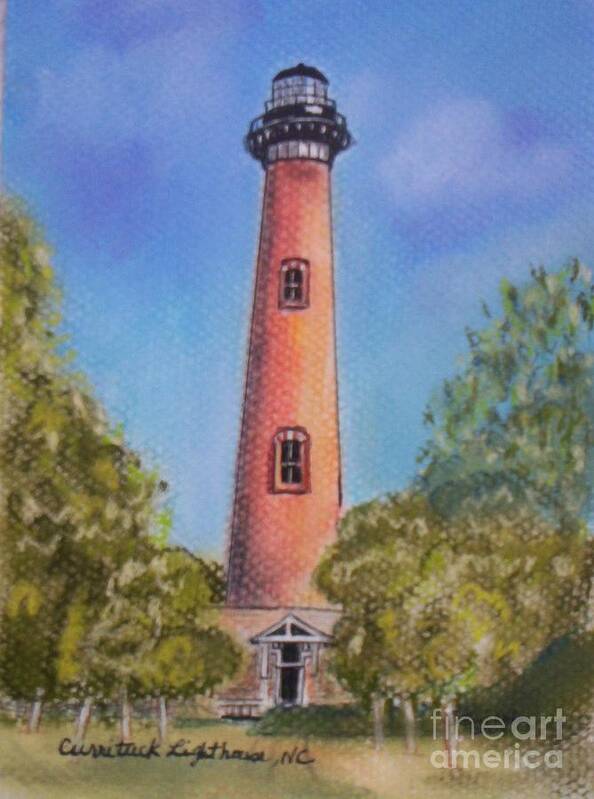 Lighthouse Poster featuring the pastel Currituck Lighthouse NC by Julie Brugh Riffey