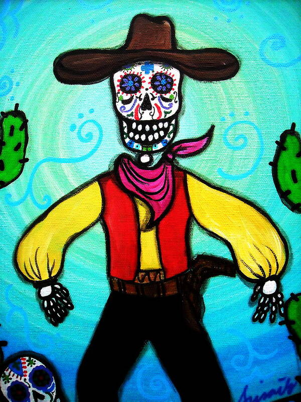 Day Of The Dead Cowboy Poster featuring the painting Day Of The Dead Cowboy by Pristine Cartera Turkus