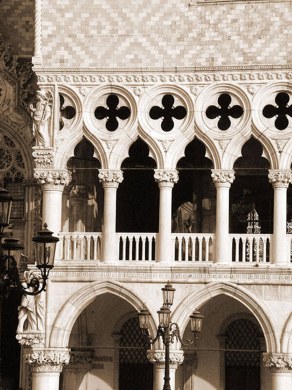 Sepia Poster featuring the photograph Doges Palace Columns by Donna Corless