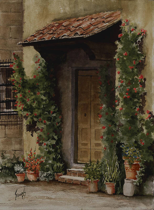 Door Poster featuring the painting Door With Roses by Sam Sidders