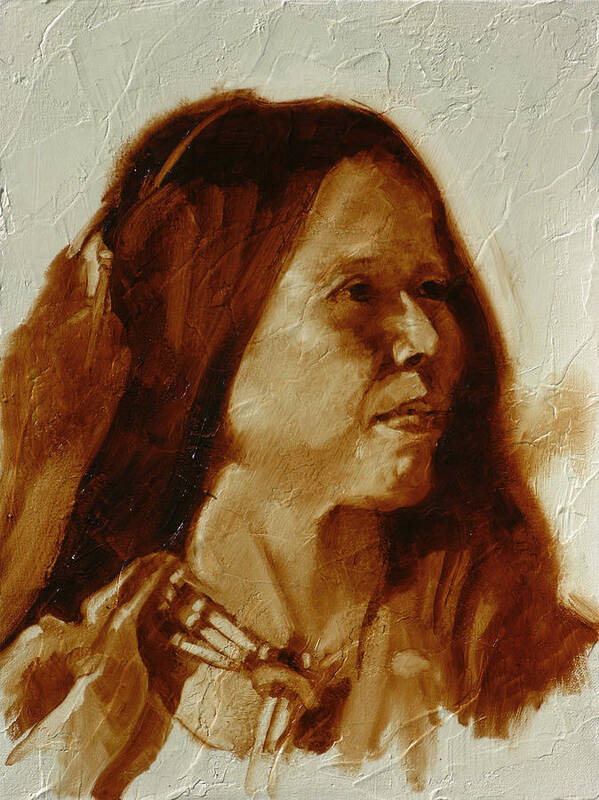 Native Poster featuring the painting Feathers in Hair by Robert Bissett